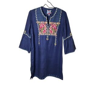Johnny was boho embroidered dress size small midi bell sleeves cottage core